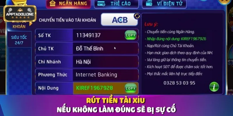 Rút tiền tài xỉu nếu không làm đúng sẽ bị sự cố
