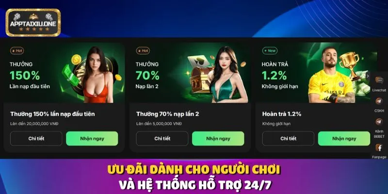 Ưu đãi dành cho người chơi và hệ thống hỗ trợ 24/7